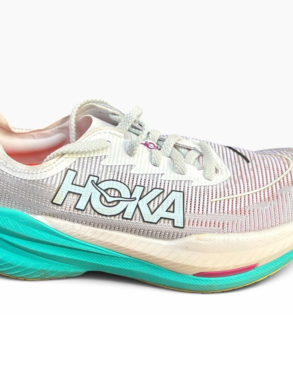 Hoka One One Mach X 2 Running Shoes Size Women's 8.5B White Neon Blue Gym